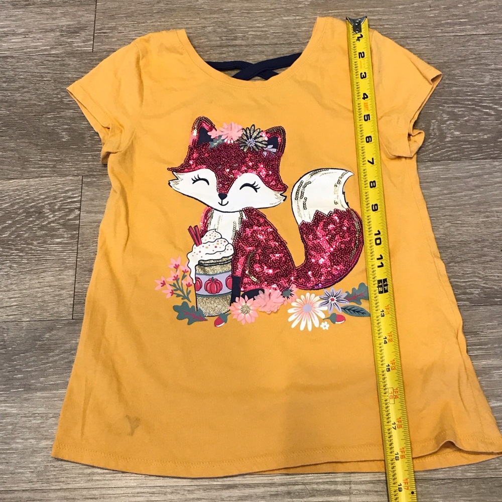 Isaac Mizrahi Girls Gold Yellow Cotton Tee with Pink Sequin Fox